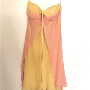 Laundry women’s Strapless Silk Sheer Yellow and Orange Dress, Petites Size 6